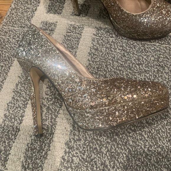 Women’s Formal Party Prom Sparkling 4” High Heels Size 8.5 Silver Rose-gold - Picture 6 of 12